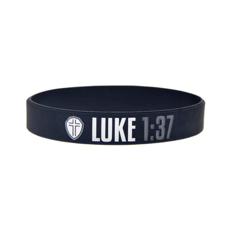 1PC/4PCS Jesus Silikonarmband JEREMIAH 33:3 PHILIPPIANS 4:13 EPHESIANS 6:10 LUKE 1:37 Gummiarmband Schwarz – Detail 5