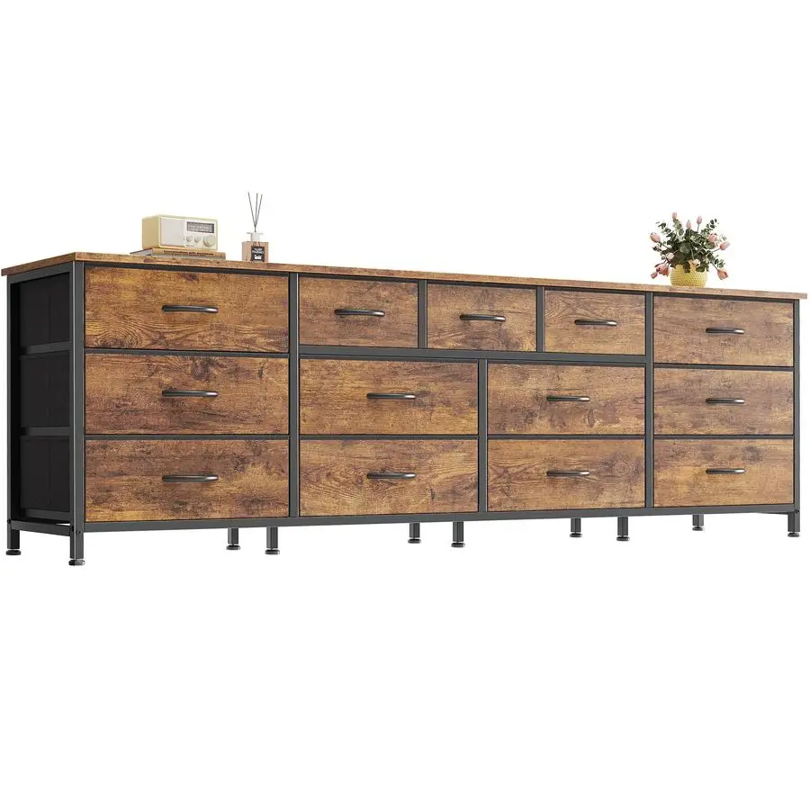 70 Inch Dresser for Bedroom, TV Stand for 65, 75, 80 Inch TV, 13 Fabric Drawer Long Dresser, Large Entertainment Center for Bed