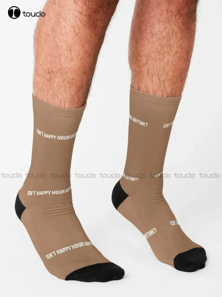 Isn'T Happy Hour Anytime? (Beige Bg) Johnny Depp Socks Blue Socks Personalized Custom Unisex Adult Teen Youth Socks New Popular