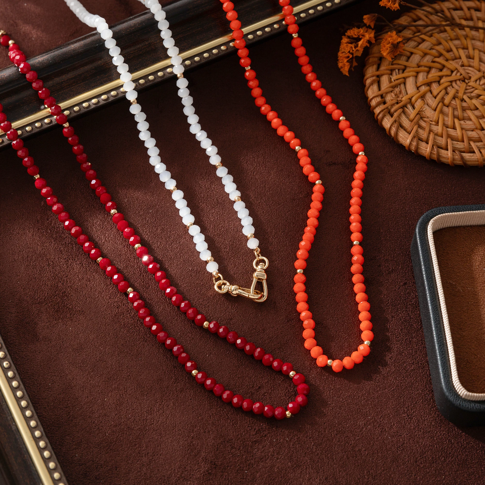 

Colorful Beaded Necklace for Women 18K Gold Plated Boho Beads Chain Retro Layered Jewelry Gift