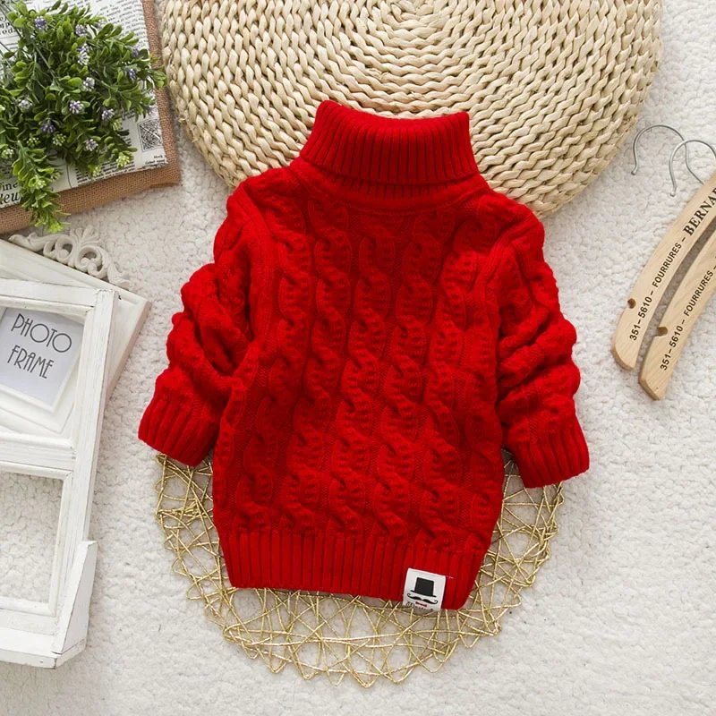 

IENENS Kids Girl Sweater Tricots Turtleneck Pullover Baby Winter Tops Solid Color Sweaters Autumn Boy Girl Warm Sweater Pull