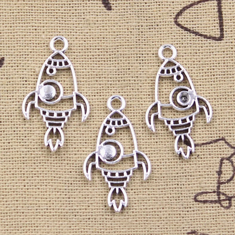 15pcs Charms Spaceship Rocket Missile 28x16mm Antique Silver Color Pendants Making DIY Handmade Tibetan Finding Jewelry