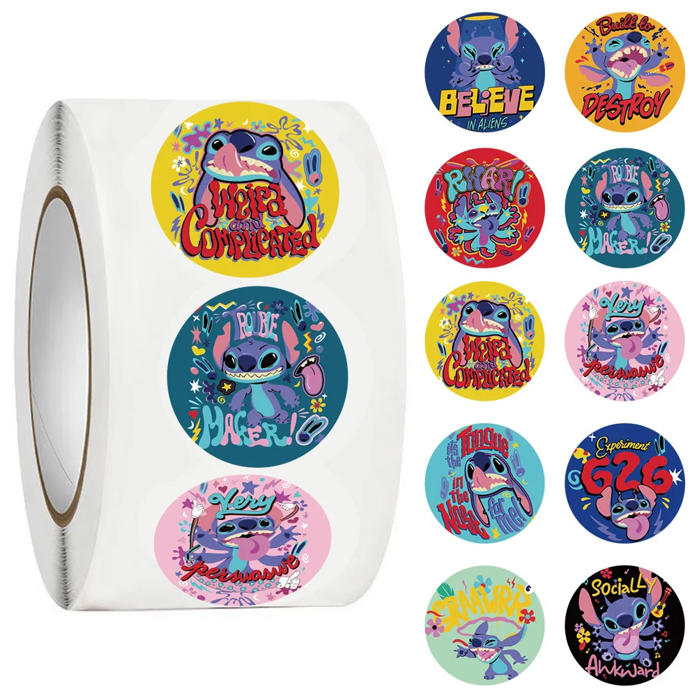 500 pz/rotolo Cute Disney Cartoon Lilo Stitch Stickers per bambini fai da te Laptop Phone Kawaii Cartoon decalcomanie bambini ricompensa Sticker