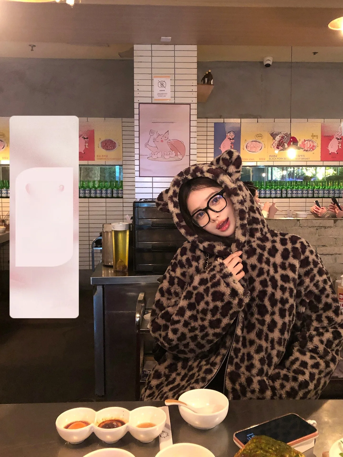 

Chen Jin Plu ature Cub Coat Cute Bear Ears Spot Pattern Hooded Cotton Particle Fce Jaet Women's Winter Outerwear