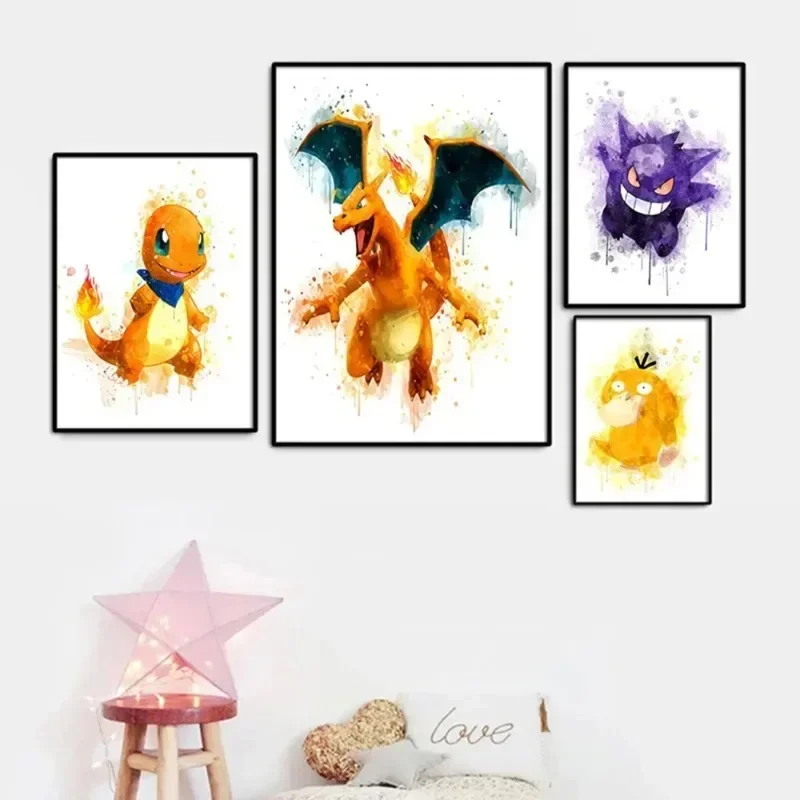 Anime Pokemon Canvas Painting Bulbasaur Charmander Squirtle Poster e stampa acquerello Wall Art Picture Home Decor regali per bambini