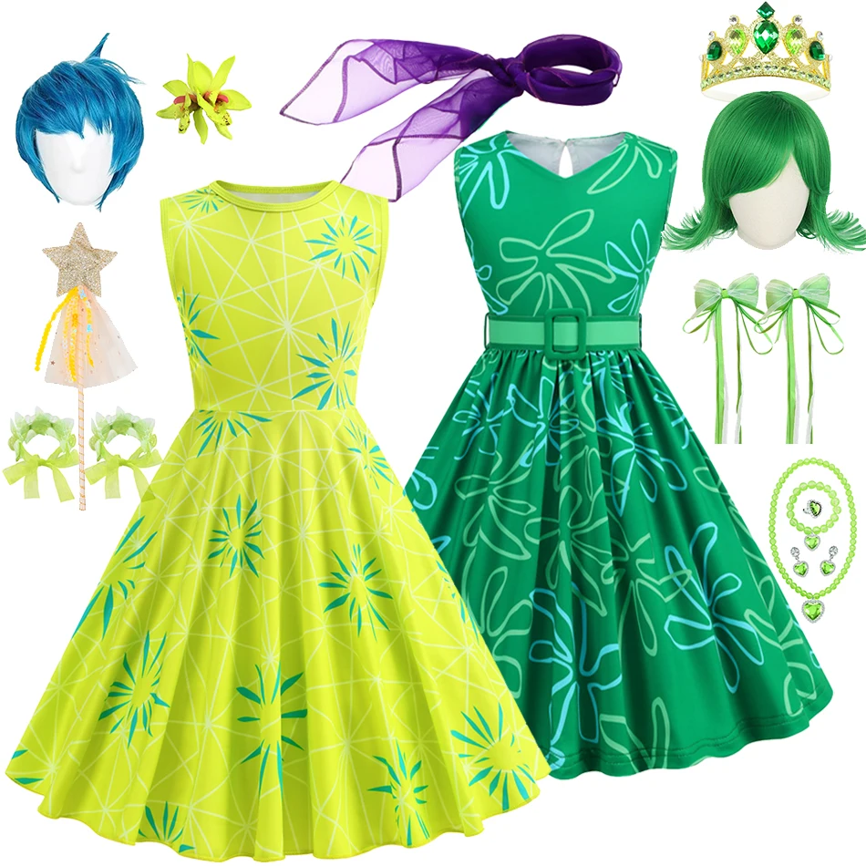 Inside Out Sadness Dress Girls Halloween Joy Cosplay Costume Children Cartoon Movie Role Play Print Frock Kid Fantasy Party Gown