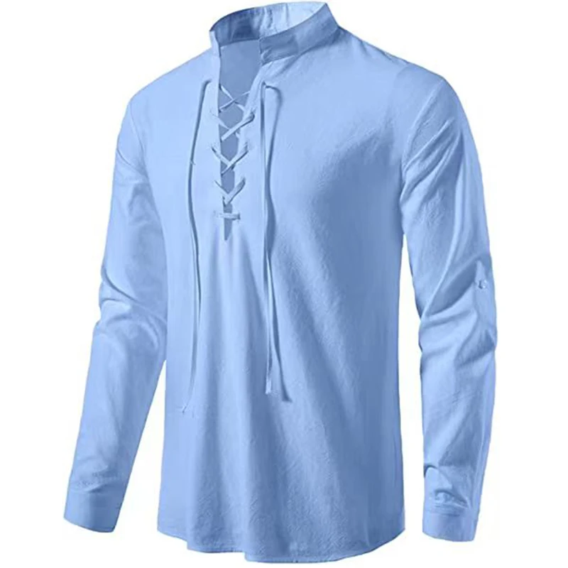 New Men\'s Linen Long Sleeve Shirt Solid Color Casual Long Sleeve Cotton Linen Shirt Tops men