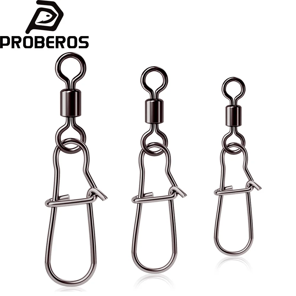 PROBEROS 20pcs/bag Stainless Steel Fishing Swivel Snaps Rolling Bearing Duo-Lock Connector Kit Saltwater Freshwater Lure Tackle