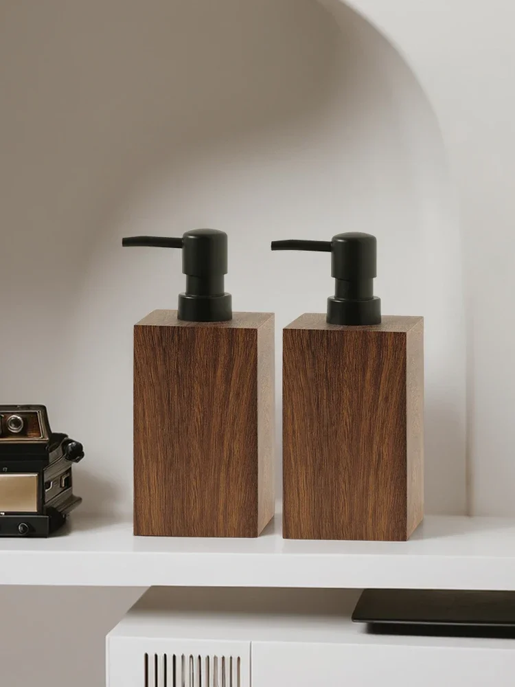 Walnut Wood Grain Luxury Hotel Style Pump Bottle - Refillable Leak-proof Empty Bottle for Soap Dispenser, Bathroom Vanity Decor
