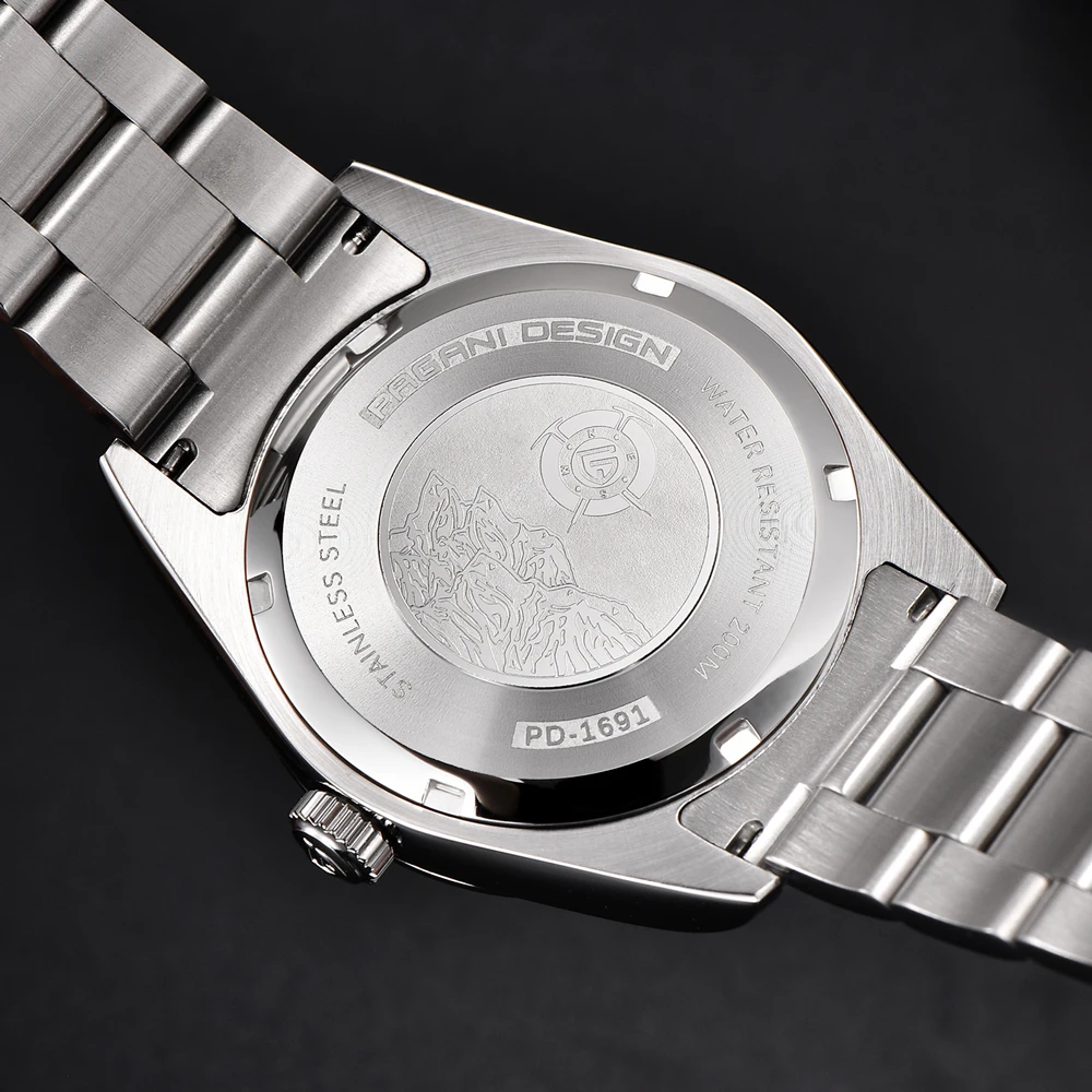 PAGANI DESIGN ساعة أوتوماتيكية عصرية ميكانيكية للرجال بمؤشر روماني زجاج الياقوت 200 متر مقاومة للماء ساعات من الفولاذ المقاوم للصدأ