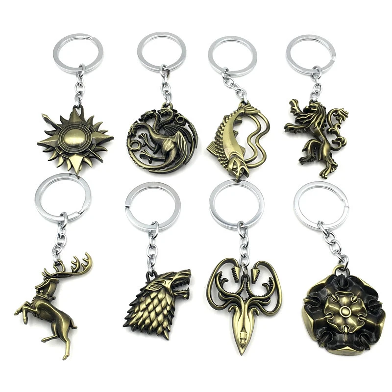 

Keychains Game of Thrones Stark Wolf Head Badges Pendants Ice and Fire Keychain Keyrings Accessories Souvenirs Gifts