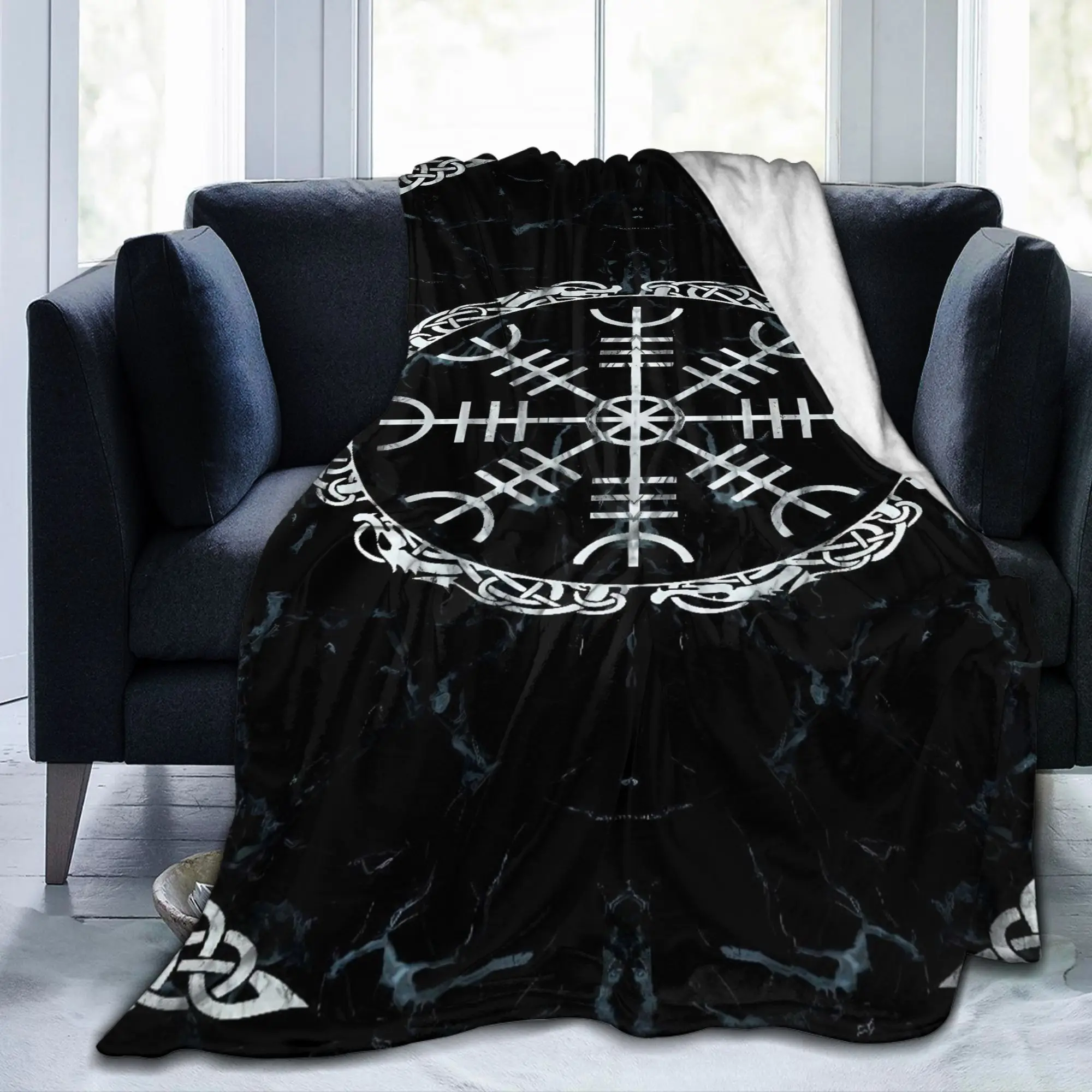 Aegishjalmur Norse Rune Celtic Knot Marble Soft Blankets Plush Throw Blanket Novelty Living Room Flannel Bedspread Bed Cover