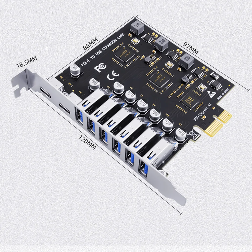 USB 3.2 PCIe Card PCIe X1 USB 3.2 Gen1 Expansion Card 6 USB-A and 2 USB-C 8 Ports for Enhanced Connectivity