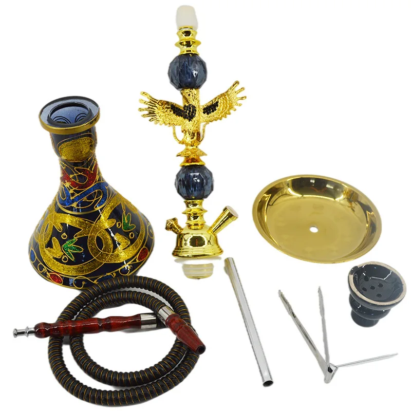 Arab Glass Eagle Hookah Shisha Pipe Set With Hookah Hose Ceramic Bowl Tongs Water Pipe Cachimba Nargile Sheesha Chicha Narguile