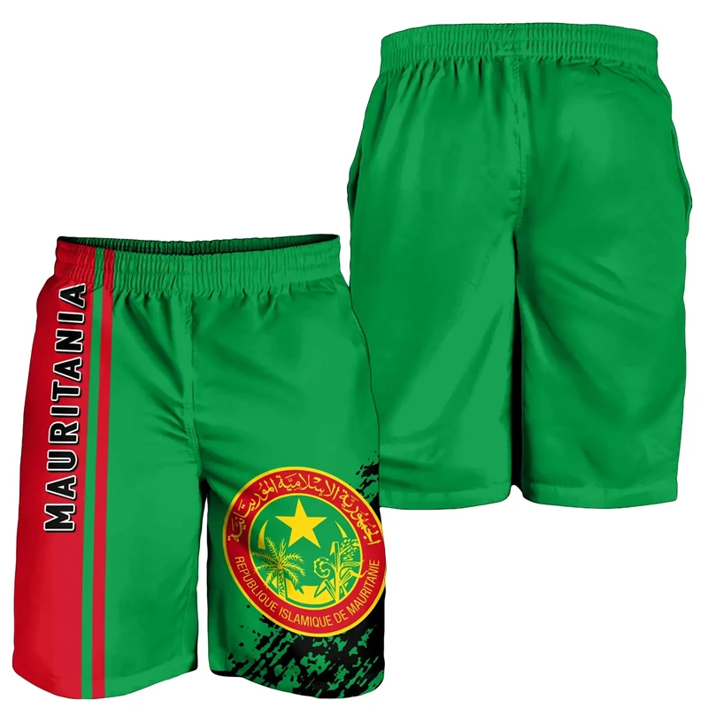 Africa Mauritania Map Flag 3D Print Men Bermudas Hawaiian Boardshorts National Emblem Beach Shorts Coat Of Arms Male Short Pants