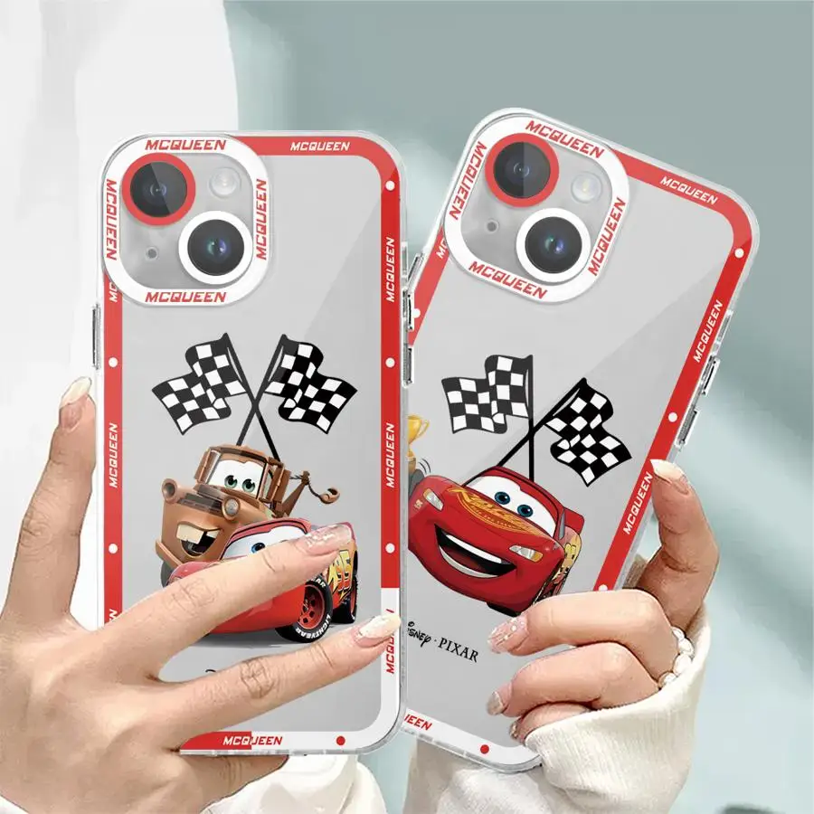 Disney Cute Lightning McQueen Phone Case for iPhone 16 13 Pro Max SE 8 7 Plus XR 14 15 Pro Max 11 12 Mini  X XS Max Clear Soft