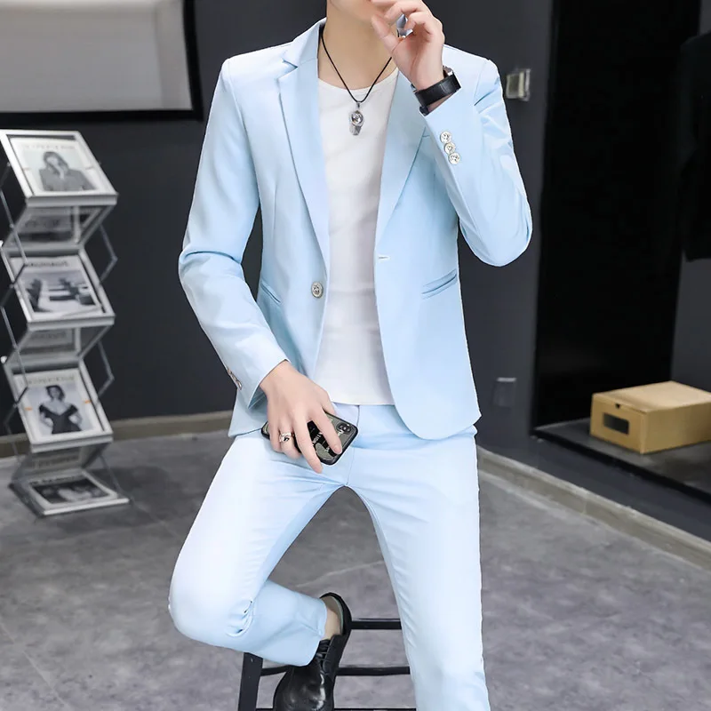 

2023 Spring New Men's Professional Work Suit Youth Solid Color Slim Fit Leisure Suit Two Pieces