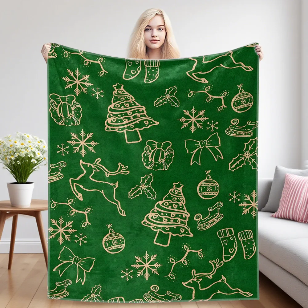 Xmas Sketches Flannel Blanket, Ultra-Fine Fiber, All Season Luxurious Fluffy Blanket Suitable For Beds Or Sofas