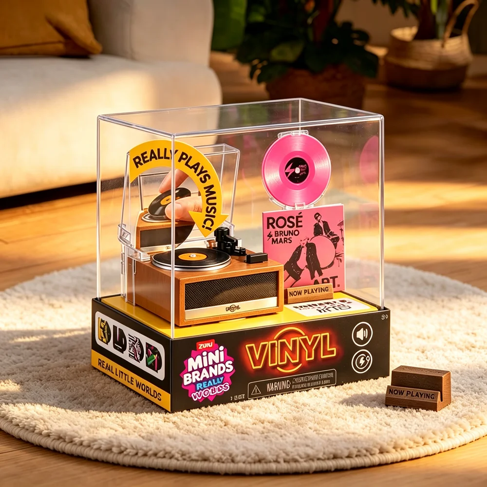 ZURUOfficial Mini Brands – miniaturowa zabawka w formie gramofonu na płyty winylowe, kolekcjonerski element dekoracyjny w kształcie kuli. — 2