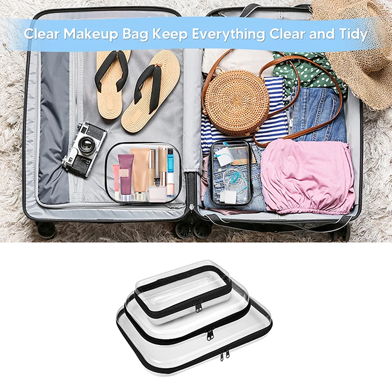 1/3pcs Zippered Hard Pouch Hard Clear Zipper Case Portable Travel Makeup Bag Double Zipper Hard Bag Toy Storage Home Organizer