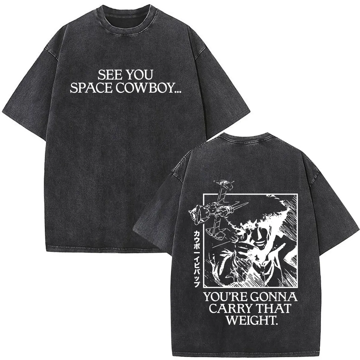 Anime Cowboy Bebop Spike Spiegel Washed T-Shirt für Herren und Damen Vintage Mode Kurzarm Oversized T-Shirt Streetwear – Detail 6
