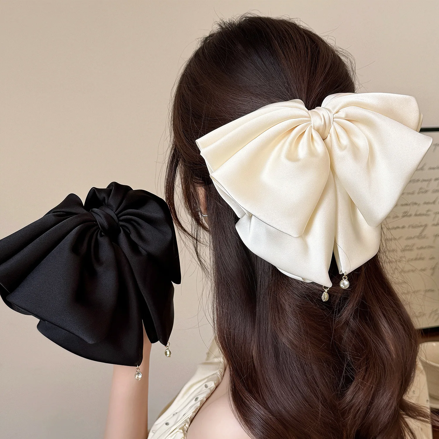1pc Large French Bow Satin Hair Claw Princess Style Back of Head Ponytail Holder for Women Elegant Volumizing Shark Clip