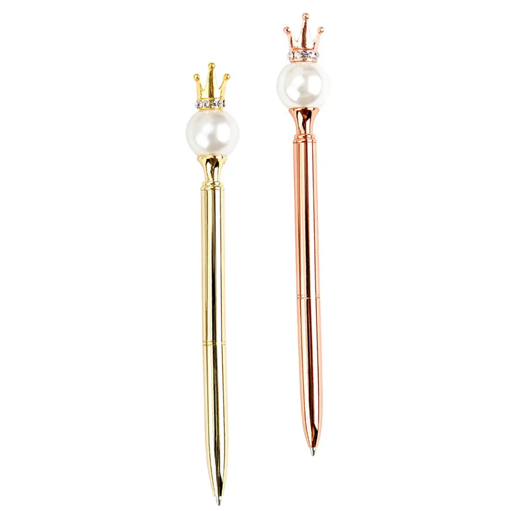 

2Pcs Metal Crown Ballpoint Pens Creative Rotating Design Elegant Signature Pen for Office School Festival Gift Use
