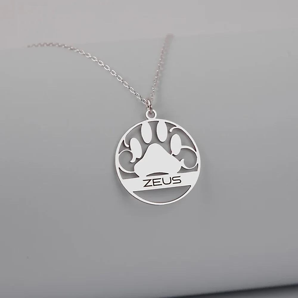 Customized Necklace for Women Animal Footprint Hollow Out Round Pendant Necklaces Stainless Steel Jewelry Women’s Birthday Gifts