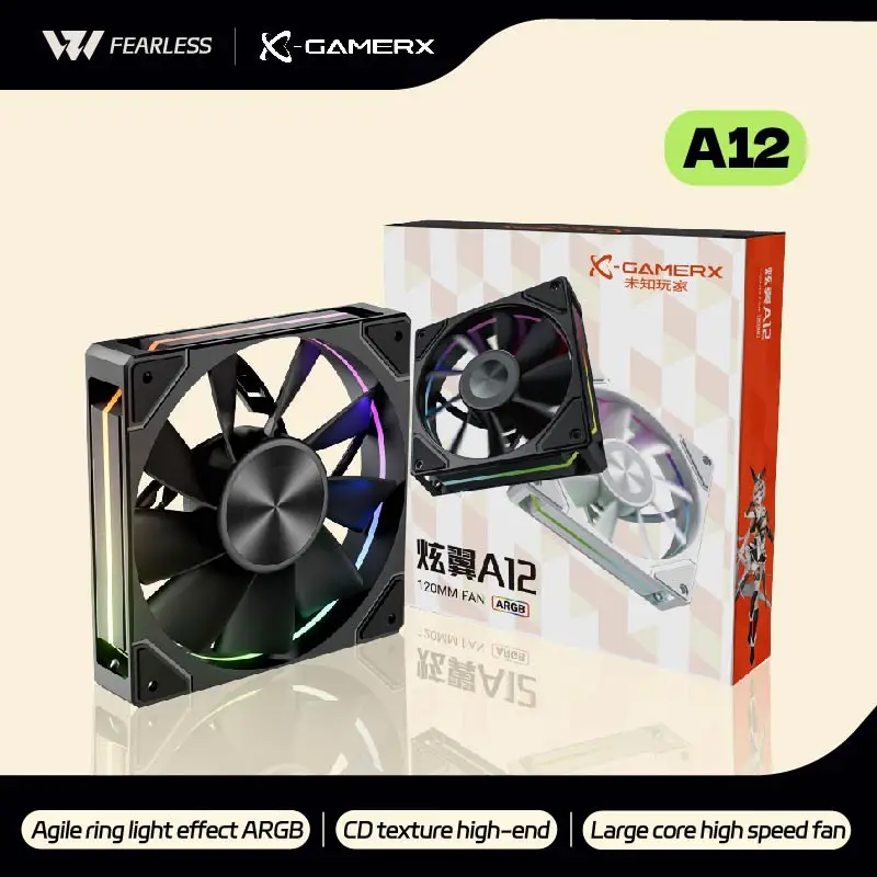 

X-Gamerx Show off A12 PWM интеллектуальное регулирование скорости ARGB динамическое и гибкое кольцо 12 см вентилятор на корпусе 71,66 куб. футов/800-1800 об/мин
