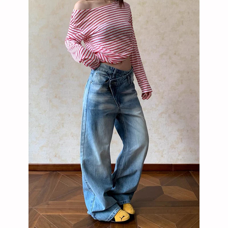 Zhizou feminino azul y2k namorado jeans japonês 2000s estilo baggy jean calças vintage harajuku calças jeans oversize roupas