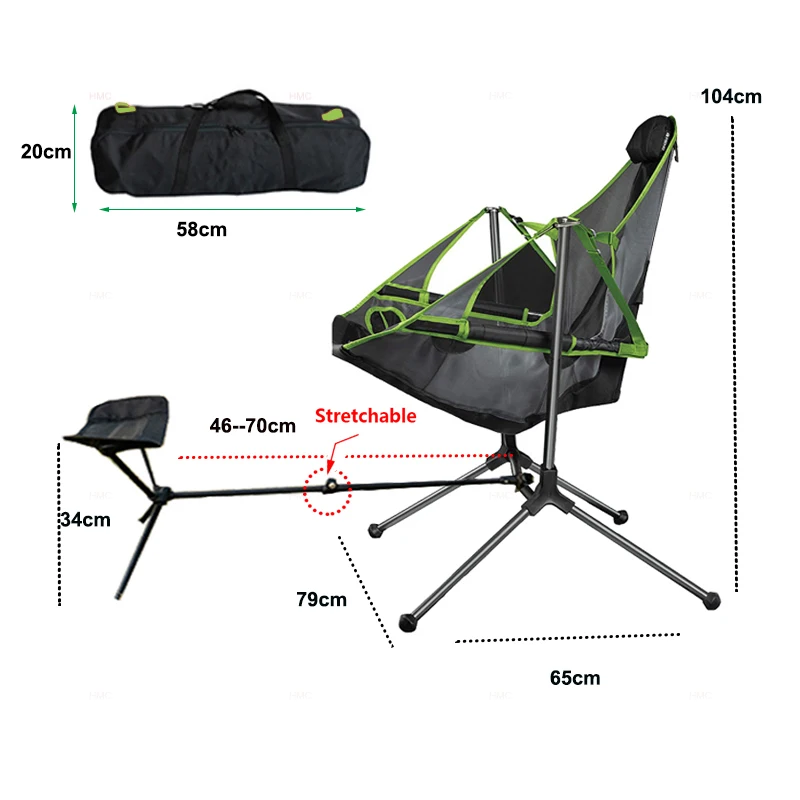 Outdoor Folding Rocking Chair Relax Recliner Portable Camping Chair Fishing Beach Armchair Garden Deckchairs Footstool for Chair