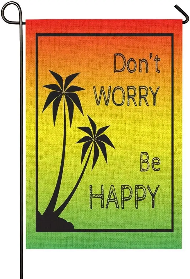 oFloral Black Palm Burlap Garden Flag Dont Worry Be Happy in Reggae Background 12.5 x 18 Inches Outdoor Decor for Homes and Gard