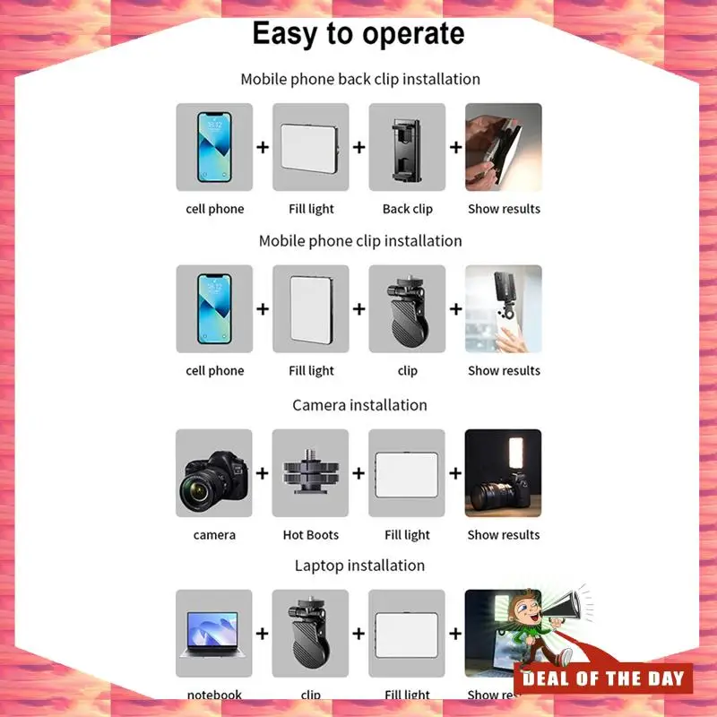 

24-Hour Delivery 5W RGB Pocket LED Light 3000K-9900K 1500Mah Battery Built In With Phone Holder Clamp And Cold Shoe Adapter