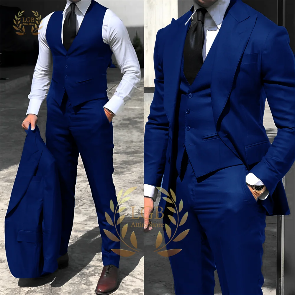 Black men\'s suit business office jacket pants vest 3 piece set slim fit suit wedding dinner cocktail dress men custom clothes