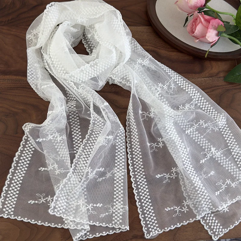 Embroidered Floral Lace Scarf Long Retro Artistic Spring Summer Lightweight Soft Premium Women Versatile Wrap Decorative