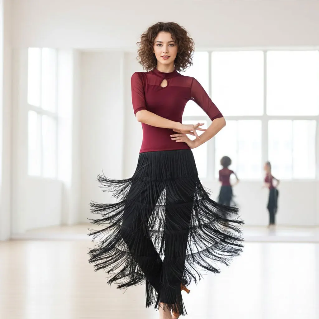 

Леггинсы для латиноамериканских танцев с густым бахромой — женские брюки для бальных танцев, тренировок и выступлений