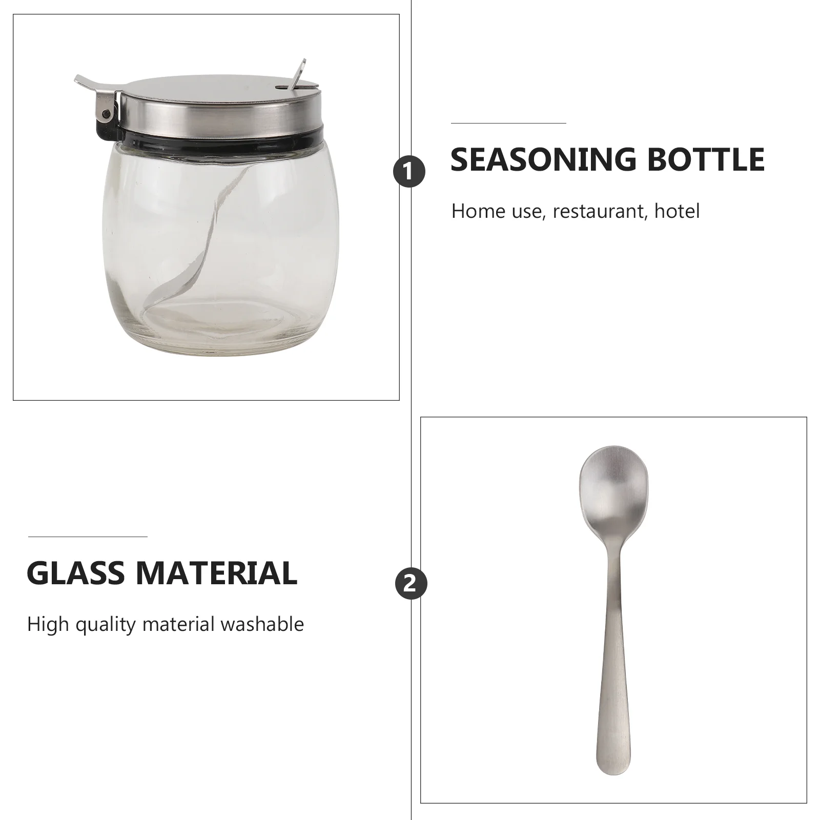 

2Pcs 200Ml Glass Spice Bottles with Stainless Steel Lids and Double Spoons Clear Condiment Jars for Salt Pepper Sugar Chicken