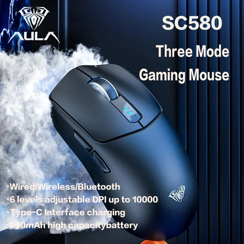 AULA SC580 PAW3325 Sensor Mouse Tri-mode Rechargeable Ergonomic Bluetooth Wireless Gaming Mouse 10000 DPI Mice