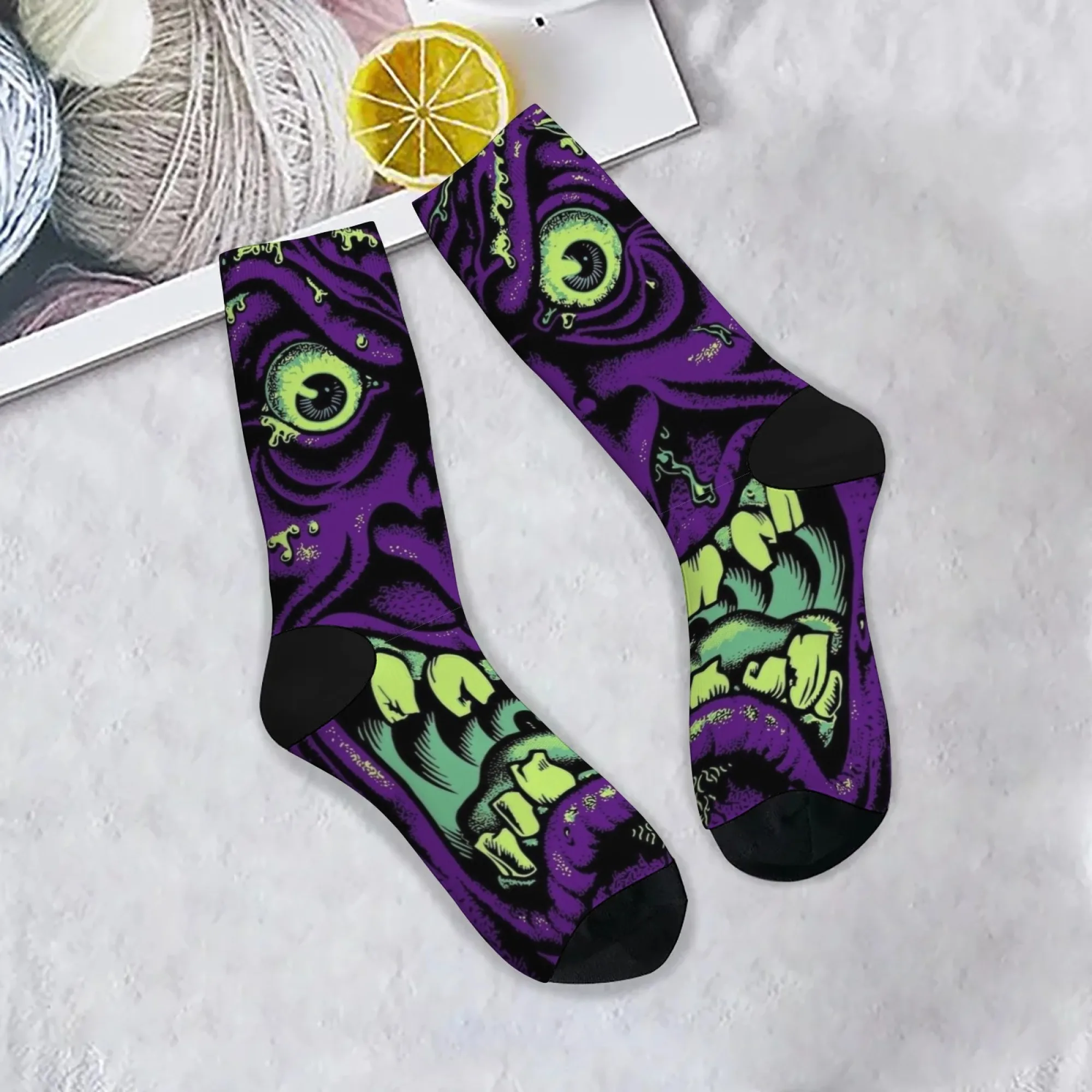 Kaus Kaki Crew Seni Monster Aneh yang Berwarna-warni, Kaus Kaki Premium dengan Cetakan Monster yang Menarik untuk Hadiah Bertema Gelap & Pakaian Jalanan yang Modis