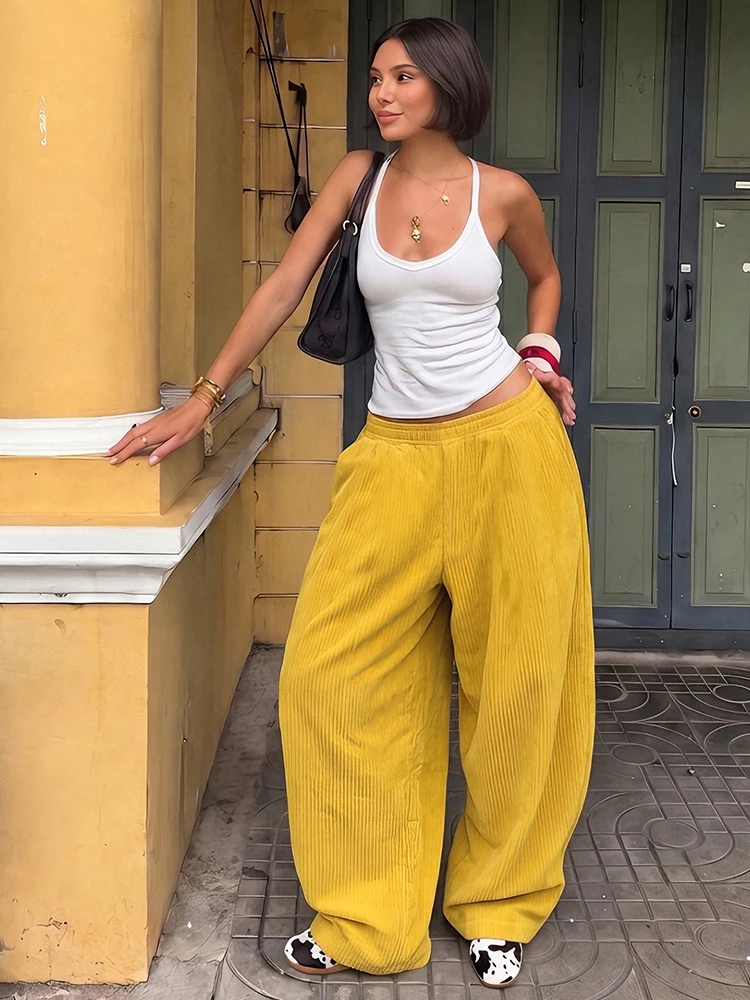 Weird Puss Lässige, bequeme lange Hose für Damen, Herbsttrend, elastische, hochtaillierte, einfarbige, schlichte, Oversize-Style, klassische Streetwear – Detail 11