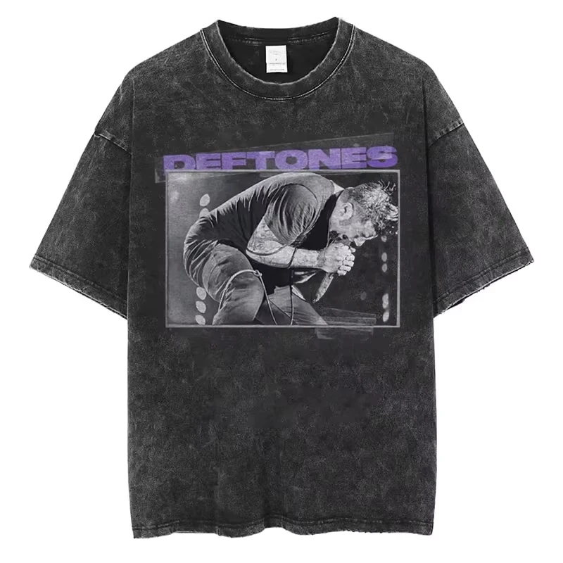 

Уличная одежда Deftones Мужская и женская стираная футболка Винтаж Хип-хоп Негабаритные летние модные футболки с коротким рукавом Y2k Повседневные классические топы