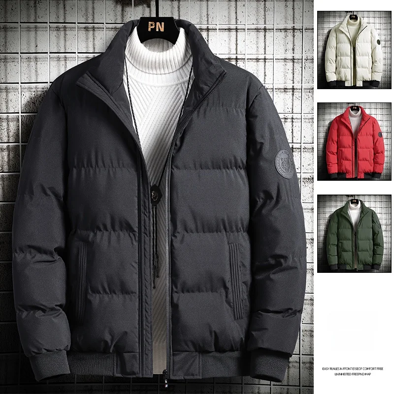 

Men's Mid-Length Thiened Fce down Jaet Stand Collar Winter Coat CleanFit Sle Youth ular Casual Pure Color Zipper