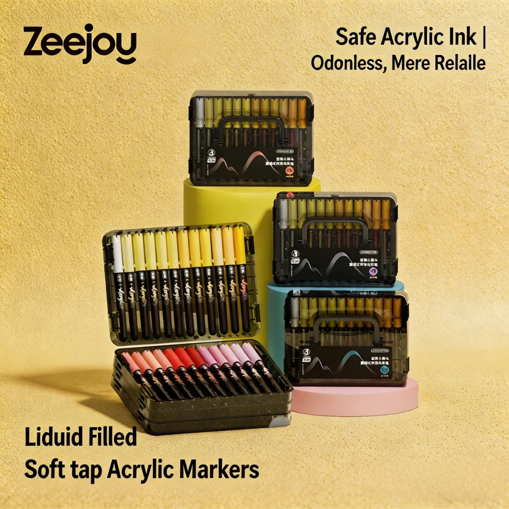 

Жидкие акриловые маркеры с мягким наконечником, 48 цветов, с возможностью дозаправки и регулировки расхода чернил, художественные ручки для рисования для студентов, набор в черной коробке