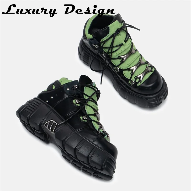 Punk Style Chunky Sneakers Women Gothic Lolita Shoe Metal Decor Lace Up Casual Shoes 6CM Thick Sole Flats Shoes Platform Trainer