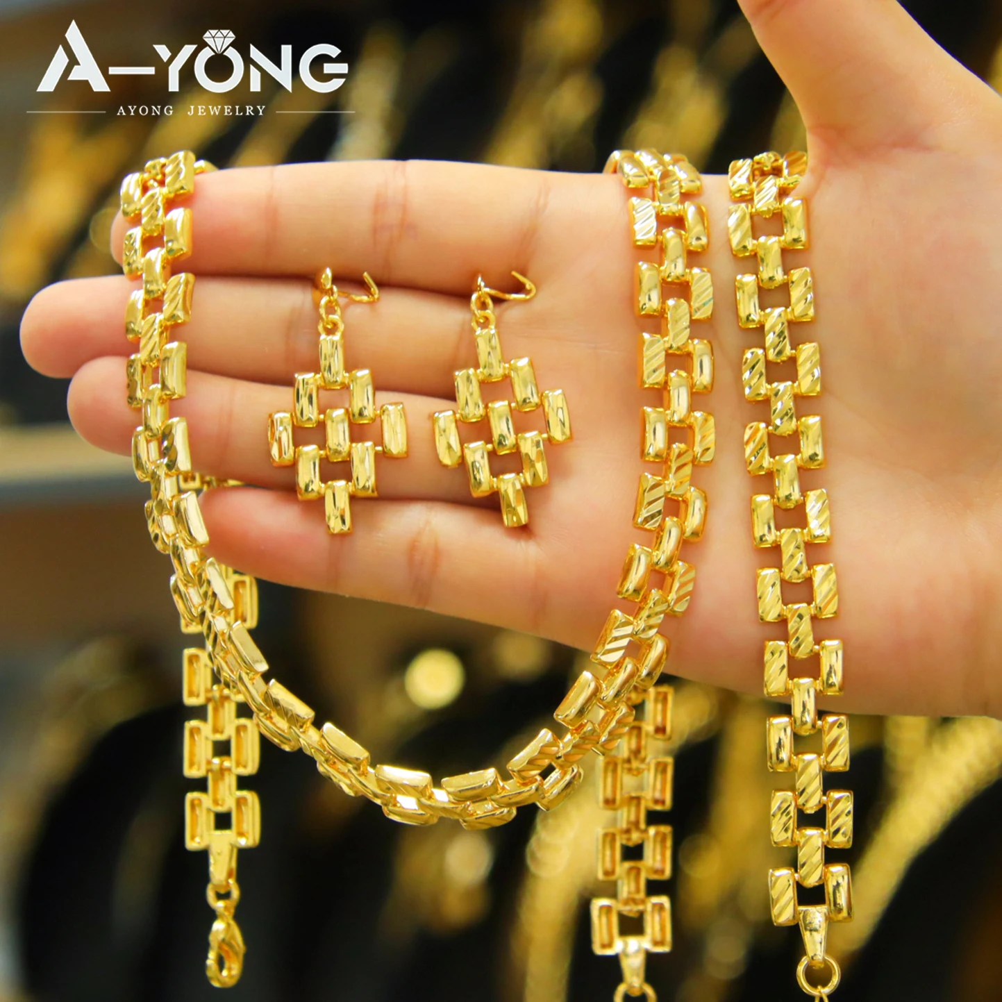 Äthiopisches Brautschmuck-Set, 24k vergoldet, hochwertige Halskette, Armband, Ohrringe, arabischer Schmuck für Damen, für Veranstaltungen und Partys – Detail 5
