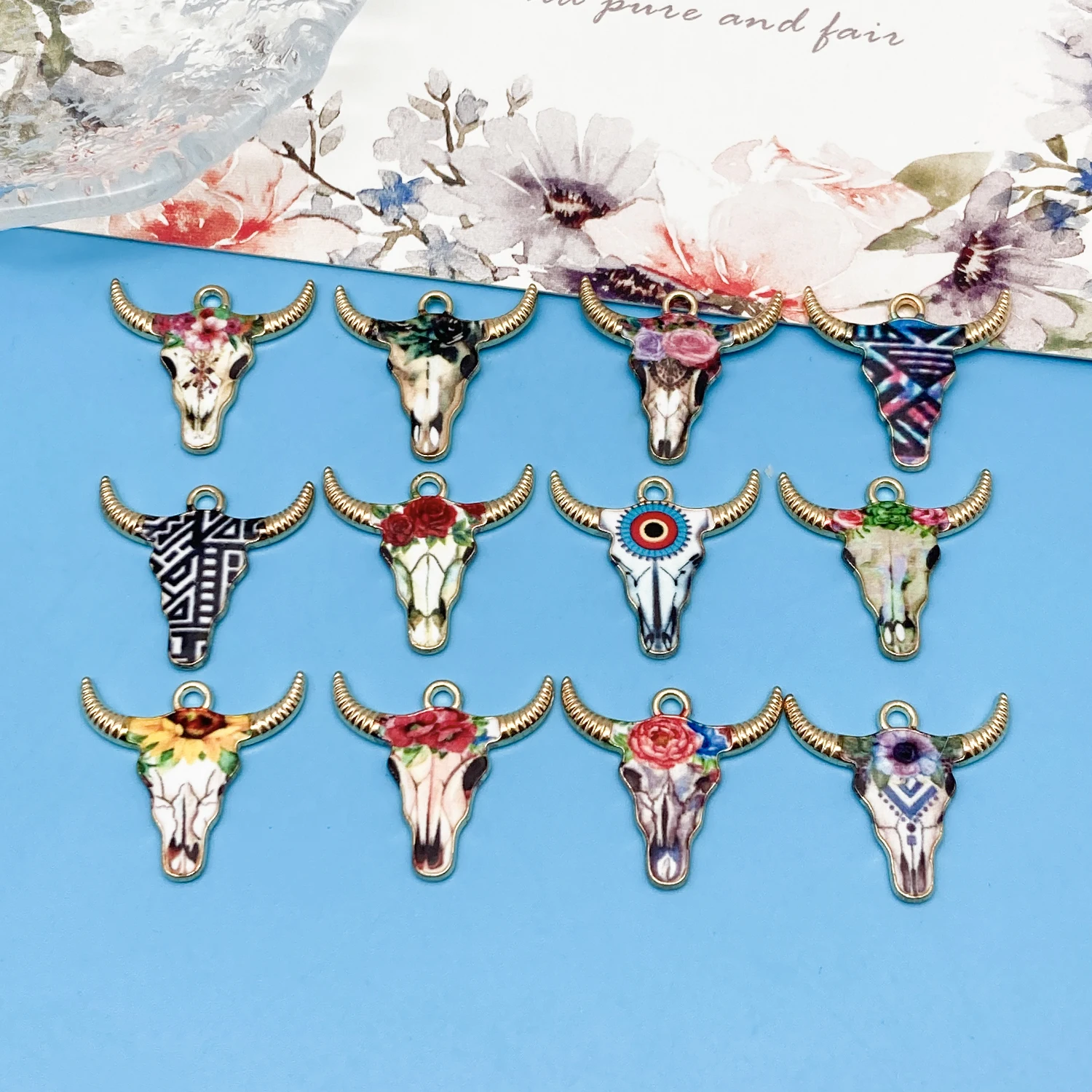 

Mix 12pcs/Drip Oil Bull Head Set Series Jewelry Making DIY Accessories Halloween Christmas Thanksgiving Fashion Accessories
