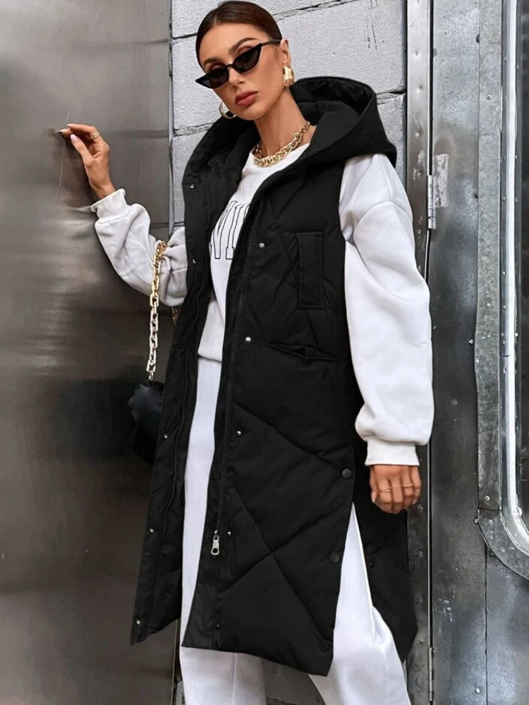 Women Long Puffer Jacket Fashion Korean Vest Coats Autumn Winter Warm Thickening Long Parkas Casual Loose Outwear Mujer