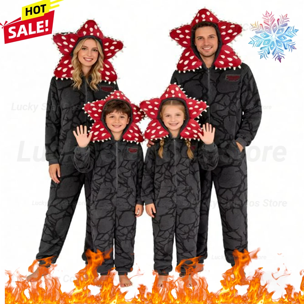 

Winter Christmas ST Pajamas with Demogorgon Plant Design - Adult Onesie with Cozy Flannel Fabric, Perfect for Holiday Parties
