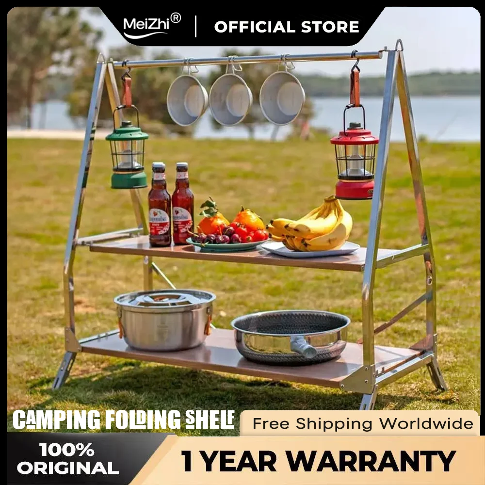 

Outdoor Folding Stainless-Steel Storage Rack, Portable Multi-Shelf Organizer for Camping & Picnic