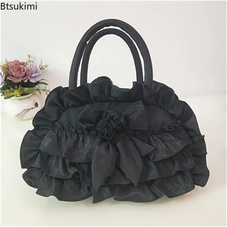 Gothic Y2k Hand Bag Women's Lolita Soft Chic Handle Bags Casual Shopping Change Purse Vintage Ethnic Style Cute Bowknot Handbags